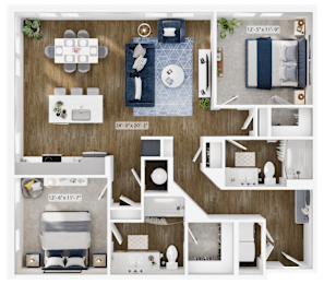 a 1 bedroom floor plan with a bathroom and a living room