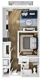 a floor plan of a small apartment with a bedroom and a bathroom