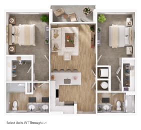 2 Bed 2 Bath Floor Plan at The Fitzgerald, Spartanburg, SC