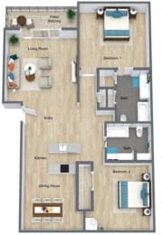 Floor Plan  2 bed 2 bath Plan2x2SR at Glen Hollow, Georgia