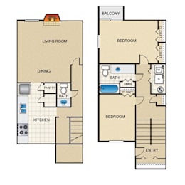 Floor Plan  2 Bed 2 bath Townhouse at Tucker Square, Georgia