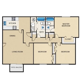 Floor Plan  3 Bed, 2 Bath at Tucker Square, Stone Mountain