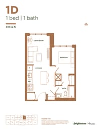 a typical floor plan of a 1 bedroom apartment