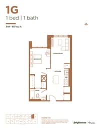 the floor plan of residence 1 bed 1 bath