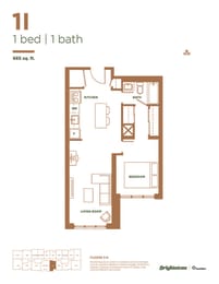 a typical floor plan of a 1 bedroom apartment