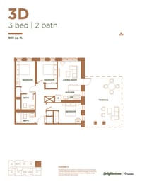a typical floor plan of a 3 bed 2 bath apartment