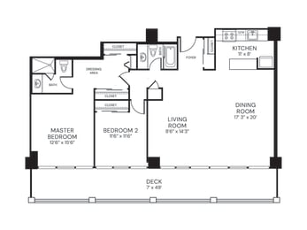 a floor plan of a house with bedrooms and a living room