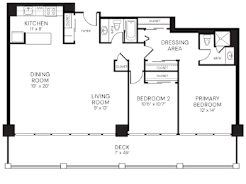 1250sf 2 bedroom 2 bath