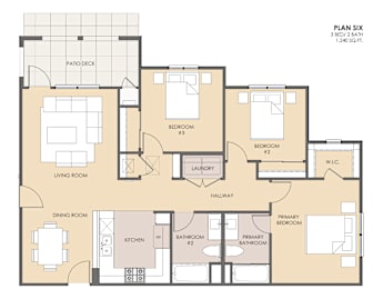 A floor plan of a home with a living room, dining room, kitchen, and multiple bedrooms.