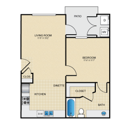 1 bed 1 bath A1 Floor Plan at The Villages at Lost Creek, San Antonio