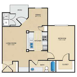 1 bed 1 bath A2 Floor Plan at The Villages at Lost Creek, Texas