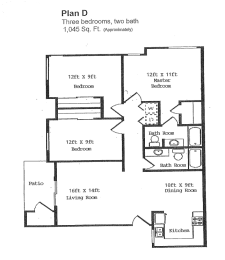 a floor plan for a house that has three bedrooms and two baths