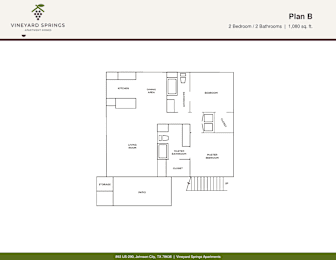 A floor plan for a Vineyard Springs property with two bedrooms and two bathrooms.