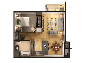 1 Bedroom Floor Plan at Withington Apartments, Jackson, MI