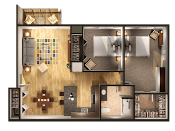 2 Bedroom Floor Plan at Withington Apartments, Jackson, 49201