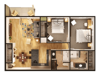 2 Bedroom Floor Plan at Withington Apartments, Jackson, Michigan