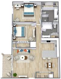 Floor Plan  A floor plan of a house with a living room, dining room, kitchen, and bathrooms.