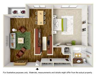 1 Bedroom Floor Plan at White Oak Terrace Apartments, Encino