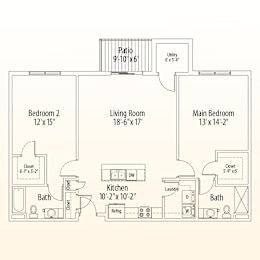 A floor plan of a house with three bedrooms, a living room, a kitchen, a bathroom, a utility space, and a patoo.