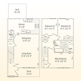 A floor plan of a house showing the layout of the rooms.