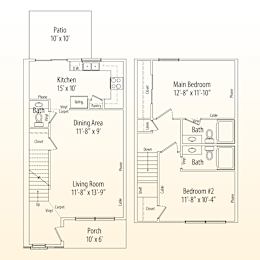A floor plan of a house showing the layout of the rooms.