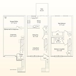 A floor plan of a house with a laundry room, garage, and two bedrooms.