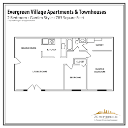2 Bedroom Garden Style Apartment Floor Plan at Evergreen Village Apartments & Townhouses, Elyria, OH