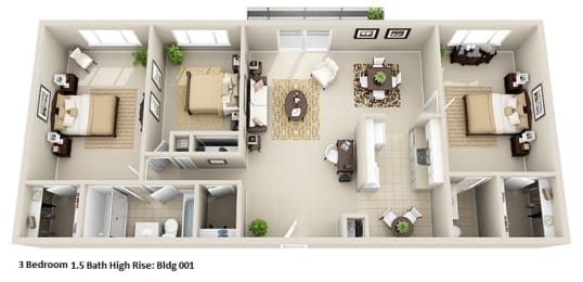 a floor plan with a bedroom and a living room at Huntington Green Apartments, Ohio, 44118