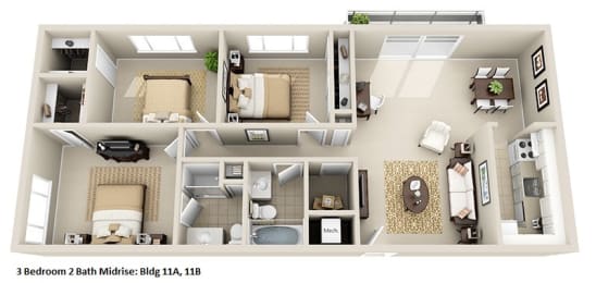 a 1 bedroom 2400 sq ft floor plan with a bathroom and a balcony at Huntington Green Apartments, University Heights, Ohio