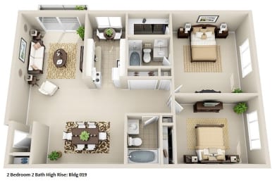 a 1 bedroom 2400 sq ft floor plan with a bathroom and a living room at Huntington Green Apartments, Ohio, 44118