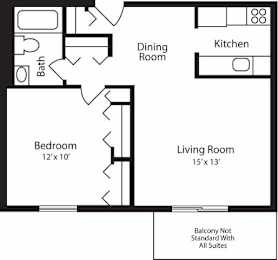 One Bedroom One Bathroom Floor Plan at Hummingbird Pointe & The Gardens, Parma, OH 44129