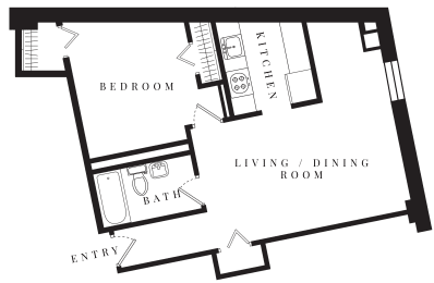  Floor Plan 1 Bed 1 Bath B