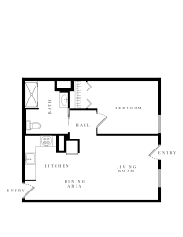  Floor Plan 1 Bed 1 Bath ADA Unit B