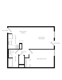  Floor Plan 1 Bed 1 Bath Unit B