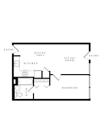  Floor Plan 1 Bed 1 Bath Unit C