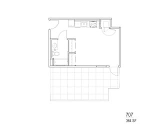 a floor plan of a small house with a bedroom and a bathroom