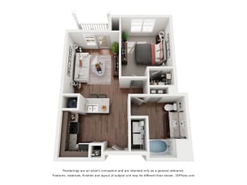 a 1 bedroom floorplan is shown with a wood floor