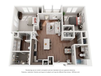 a 1 bedroom floorplan is shown in this rendering