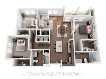 a 1 bedroom floorplan is shown in this rendering