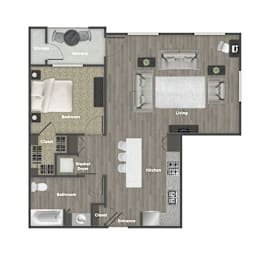 a floor plan of a studio apartment with a bedroom and a living room