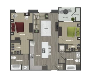 a floor plan of a bedroom with a living room and a dining room