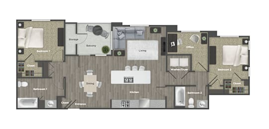 a 1,225 sq ft floor plan 2 bedroom
