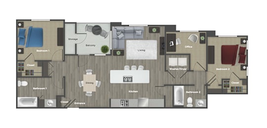 a 1,225 sq ft floor plan 2 bedroom