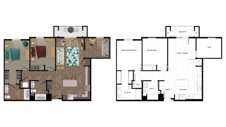 Floor Plan  two floor plan of a home with a wood floor