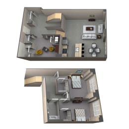 two views of a floor plan of a 2100 sq ft apartment