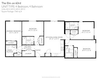 A black and white image of a floor plan for a 4 bedroom, 4 bathroom unit.