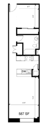a floor plan of a small house with a bedroom and a living room