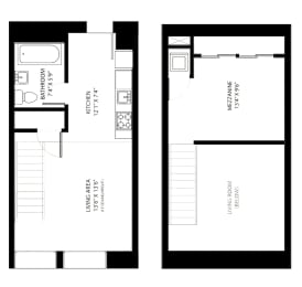 a floor plan of a small house with a bedroom and a living room