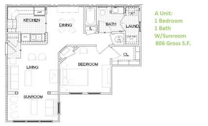 1 bed 1 bath 1 bed 1 bath floor plan | 750 Sq. Ft. at The Parker at Cone Apartments, Greenville