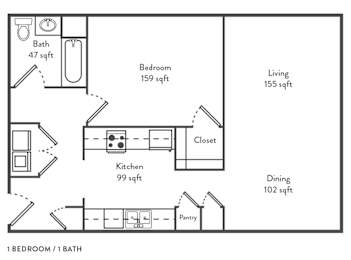 1 Bed 1 Bath Floor Plan at Albemarle Central School, Albemarle